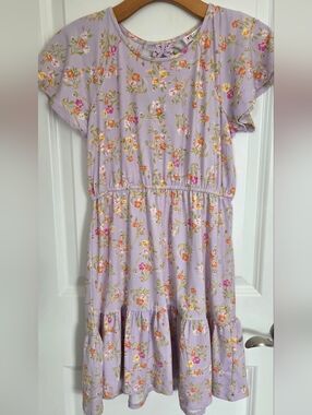 Girls' Lavender Floral Elastic-Waist Dress